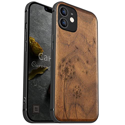 Carveit Handyhülle für iPhone 12 Holz Cover kompatibel MagSafe mit Apple & QI drahtlosen magnetischen Ladegeräten Massivholz Kompatibel mit 12 hulle（Nussbaum-Blume Löwenzahn） von Carveit