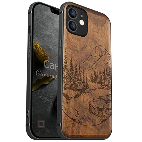 Carveit Handyhülle für iPhone 12 Holz Cover kompatibel MagSafe mit Apple & QI drahtlosen magnetischen Ladegeräten Massivholz Kompatibel mit 12 hulle（Nussbaum-Wilde Naturlandschaft） von Carveit