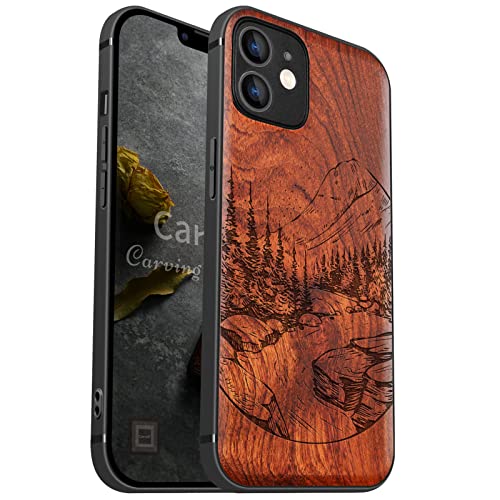 Carveit Handyhülle für iPhone 12 Holz Cover kompatibel MagSafe mit Apple & QI drahtlosen magnetischen Ladegeräten Massivholz Kompatibel mit 12 hulle（Rosig-Wilde Naturlandschaft） von Carveit