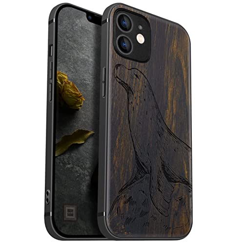 Carveit Handyhülle für iPhone 12 Holz Cover kompatibel mit Apple MagSafe Case Magnetischen Ladegeräten Massivholz Kompatibel mit 12 hulle（Dunklesholz-Seelöwe） von Carveit
