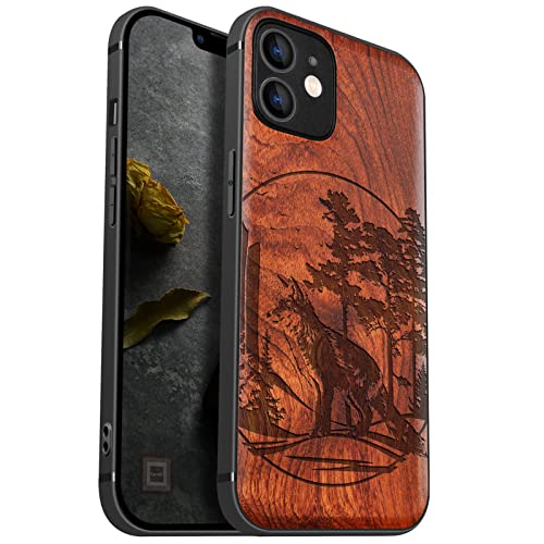 Carveit Handyhülle für iPhone 12 Holz Cover kompatibel mit Apple MagSafe Case Magnetischen Ladegeräten Massivholz Kompatibel mit 12 hulle（Rosig-Fuchs und Wälder） von Carveit