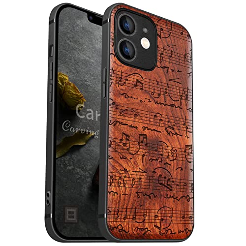 Carveit Handyhülle für iPhone 12 Mini Holz Cover kompatibel MagSafe mit Apple & QI drahtlosen magnetischen Ladegeräten Massivholz Kompatibel mit 12 Mini hulle（Rosig-Die alte Partitur） von Carveit