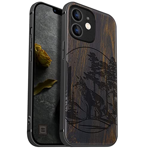 Carveit Handyhülle für iPhone 12 Mini Holz Cover kompatibel mit Apple MagSafe Case Magnetischen Ladegeräten Massivholz Kompatibel mit 12 Mini hulle（Dunklesholz-Fuchs und Wälder） von Carveit