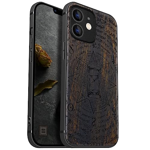Carveit Handyhülle für iPhone 12 Mini Holz Cover kompatibel mit Apple MagSafe Case Magnetischen Ladegeräten Massivholz Kompatibel mit 12 Mini hulle（Dunklesholz-Sandglas im Retro-Stil） von Carveit