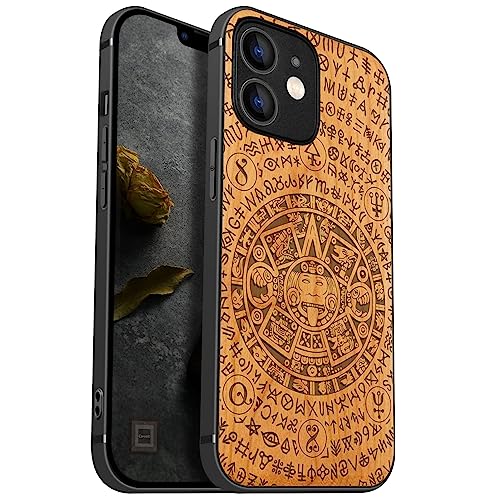 Carveit Handyhülle für iPhone 12 Mini Holz Cover kompatibel mit Apple MagSafe Case Magnetischen Ladegeräten Massivholz Kompatibel mit 12 Mini hulle（Kirschholz-Mysteriöses Maya Totem） von Carveit