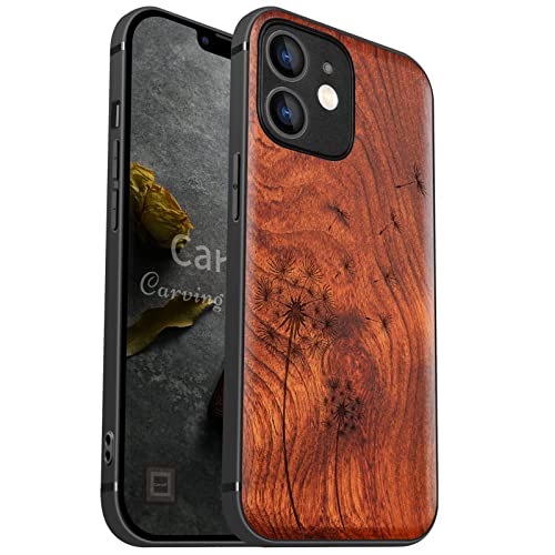 Carveit Handyhülle für iPhone 12 Mini Holz Cover kompatibel MagSafe mit Apple & QI drahtlosen magnetischen Ladegeräten Massivholz Kompatibel mit 12 Mini hulle（Rosig-Blume Löwenzahn） von Carveit
