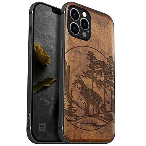 Carveit Handyhülle für iPhone 12 Pro Holz Cover kompatibel MagSafe mit Apple Case Magnetischen Ladegeräten Massivholz Kompatibel mit 12 Pro hulle（Nussbaum-Fuchs und Wälder） von Carveit