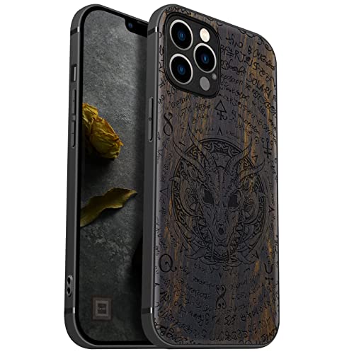 Carveit Handyhülle für iPhone 12 Pro Holz Cover kompatibel MagSafe mit Apple & QI drahtlosen magnetischen Ladegeräten Massivholz Kompatibel mit 12 Pro hulle（Dunklesholz-Dragon Skull） von Carveit
