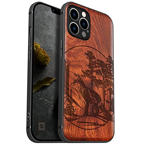 Carveit Handyhülle für iPhone 12 Pro Holz Cover kompatibel mit Apple MagSafe Case Magnetischen Ladegeräten Massivholz Kompatibel mit 12 Pro hulle（Rosig-Fuchs und Wälder） von Carveit