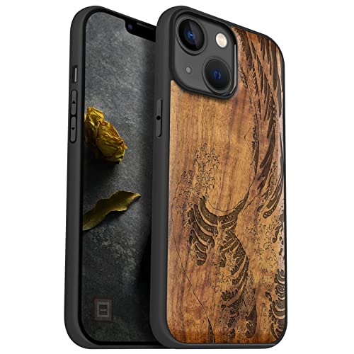 Carveit Handyhülle für iPhone 14 Cover Kompatibel Magsafe [Holz und TPU Silikon Hybrid hülle] Magnetisch Hull für Apple 14 Case Holzdesign（Nussbaum-Die große Welle vor Kanagawa） von Carveit