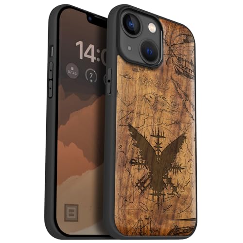 Carveit Handyhülle für iPhone 14 Cover kompatibel MagSafe [Holz und TPU Silikon Hybrid hülle] Magnetisch Case für Apple 14 hulle Holzdesign（Nussbaum-Wegweiser） von Carveit