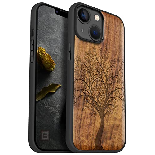 Carveit Handyhülle für iPhone 14 Holz Cover kompatibel MagSafe mit Massivholz für Apple 14 Stoßfeste Stoßstange Weich TPU hulle（Nussbaum-Belaubter Baum） von Carveit