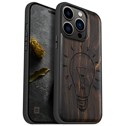 Carveit Handyhülle für iPhone 14 Pro Cover Kompatibel Magsafe [Holz und TPU Silikon Hybrid hülle] Magnetisch Hull für Apple 14 Pro Case Holzdesign（Dunklesholz-Glühbirne） von Carveit
