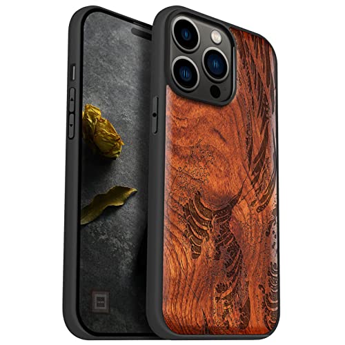 Carveit Handyhülle für iPhone 14 Pro Max Cover Kompatibel Magsafe [Holz und TPU Silikon Hybrid hülle] Magnetisch Hull für Apple 14 pro max Case（Rosig-Die große Welle vor Kanagawa） von Carveit