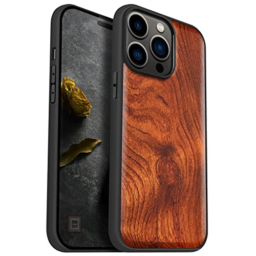 Carveit Handyhülle für iPhone 14 Pro Max Holz Cover kompatibel mit MagSafe Massivholz für Apple 14 pro max Stoßfeste Stoßstange Weich TPU hulle（Rosig-Schlichtem Holz） von Carveit
