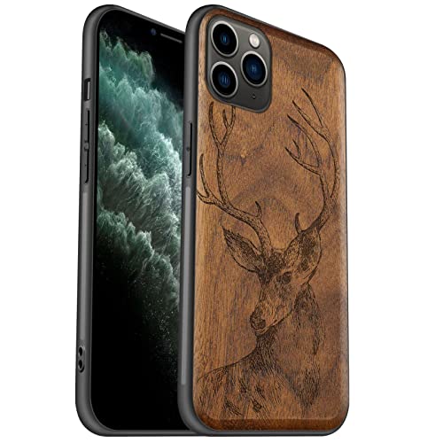 Carveit Hülle für iPhone 11 Pro Max Case [Elegante Nussbaum] [Weich TPU Stoßstange] Stoßfeste Handyhülle Kompatibel mit 11ProMax Hülle Holz （Rehkopf） von Carveit