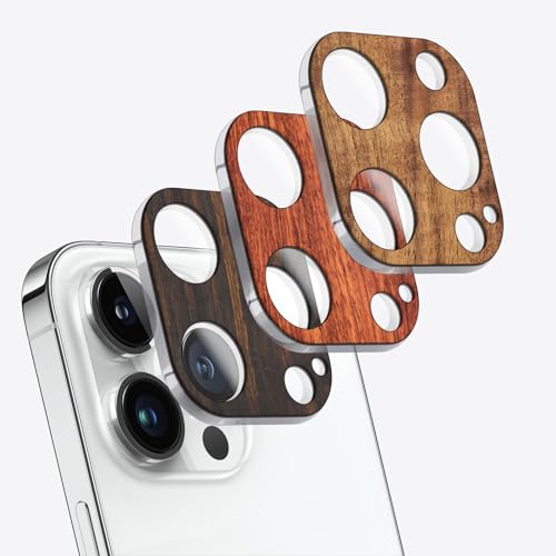 Carveit Kamera Linse Schutzfolie für iPhone 15 Pro/iPhone 15 Pro Max Kamera Schutzfolie, Natürliches Holz Objektiv Schutz Folie, HD Clear Kamera, (Dunklesholz+Rosigholz+Nussbaum) [3 Stücke] von Carveit