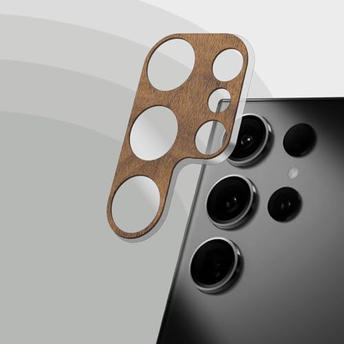 Carveit Kameraschutz kompatibel mit Samsung Galaxy S23 Ultra Kamera Schutzfolie, Holz Objektiv Schutz Folie, 9H Glas Schutzglas Camera Protector, (Nussbaum) [1 Stücke] von Carveit