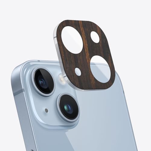 Carveit Kameraschutz kompatibel mit iPhone 14/14 Plus Kamera Schutzfolie, Holz Objektiv Schutz Folie, 9H Glas Schutzglas Camera Protector, (Dunklesholz) [1 Stücke] von Carveit