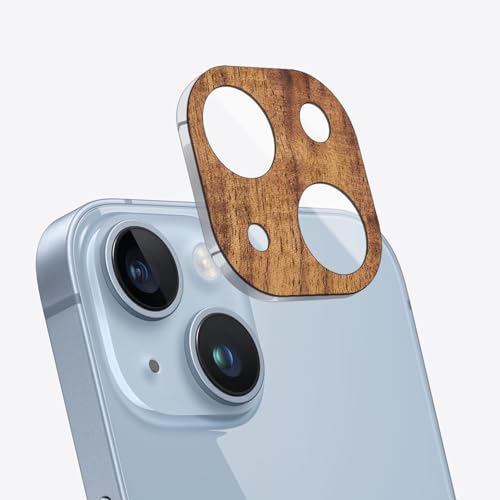 Carveit Kameraschutz kompatibel mit iPhone 14/14 Plus Kamera Schutzfolie, Holz Objektiv Schutz Folie, 9H Glas Schutzglas Camera Protector, (Nussbaum) [1 Stücke] von Carveit