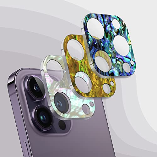 Carveit Kameraschutz kompatibel mit iPhone 14 Pro/14 Pro Max Kamera Schutzfolie, Muschel Objektiv Schutz Folie, 9H Glas Schutzglas Camera Protector HD Clear (Lebhaft+Weiß+Gold) [3 Stücke] von Carveit