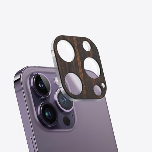 Carveit Kameraschutz kompatibel mit iPhone 14 Pro /14 Pro Max Kamera Schutzfolie, Holz Objektiv Schutz Folie, 9H Glas Schutzglas Camera Protector, (Dunklesholz) [1 Stücke] von Carveit