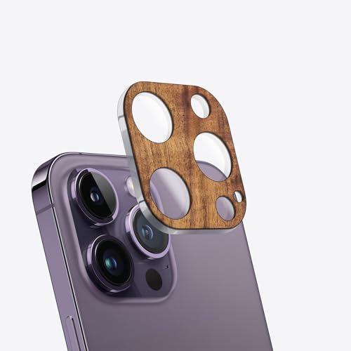 Carveit Kameraschutz kompatibel mit iPhone 14 Pro /14 Pro Max Kamera Schutzfolie, Holz Objektiv Schutz Folie, 9H Glas Schutzglas Camera Protector, (Nussbaum) [1 Stücke] von Carveit