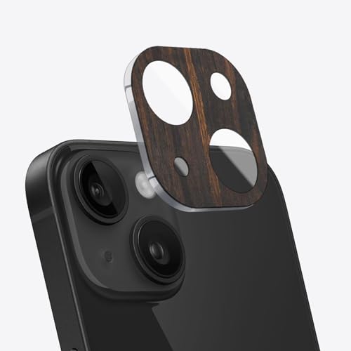 Carveit Kameraschutz kompatibel mit iPhone 15/15 Plus Kamera Schutzfolie, Holz Objektiv Schutz Folie, 9H Glas Schutzglas Camera Protector, (Dunklesholz) [1 Stücke] von Carveit