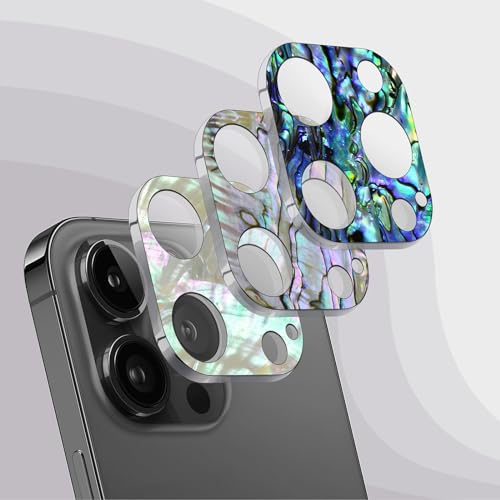 Carveit Kameraschutz kompatibel mit iPhone 15 Pro/15 Pro Max Kamera Schutzfolie, Muschel Objektiv Schutz Folie, 9H Glas Schutzglas Camera Protector (Lebhaft+Weiß+Vulkanisch) [3 Stücke] von Carveit