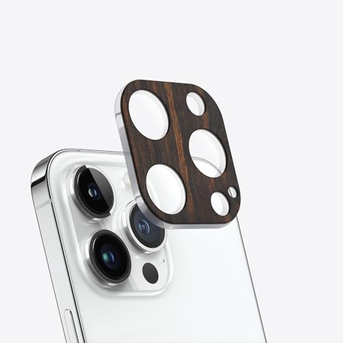 Carveit Kameraschutz kompatibel mit iPhone 15 Pro /15 Pro Max Kamera Schutzfolie, Holz Objektiv Schutz Folie, 9H Glas Schutzglas Camera Protector, (Dunklesholz) [1 Stücke] von Carveit