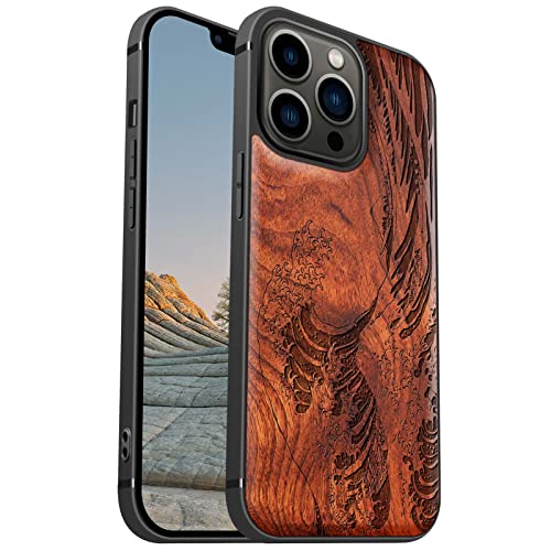 Carveit Magnetisch Hülle für iPhone 13 Pro Case [Elegante Rosenholz] [Weich TPU Stoßstange] Stoßfeste Handyhülle Kompatibel mit 13Pro Magsafe Hülle Holz （Die große Welle vor Kanagawa） von Carveit
