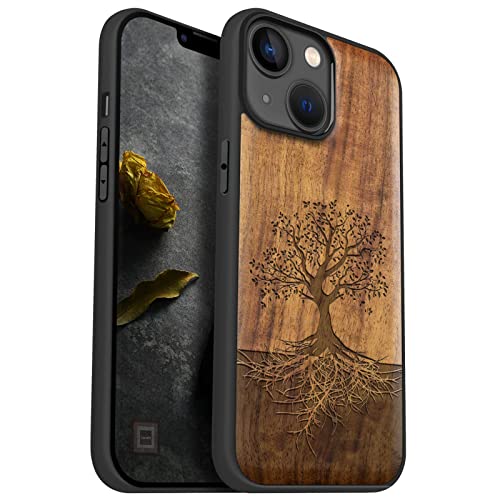 Carveit Magnetisch Hülle für iPhone 14 [Elegante Nussbaum] [Weich TPU Stoßstange] Stoßfeste Handyhülle Kompatibel Magsafe mit 14 Hülle Holz（Baum mit Wurzeln） von Carveit