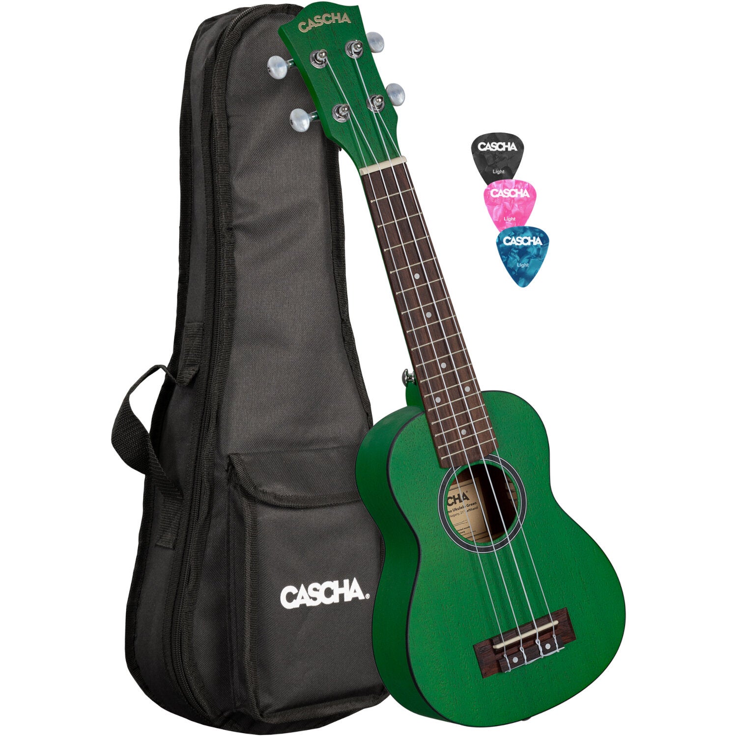 Cascha HH 2265L Premium Mahogany Left-Handed Soprano Ukulele Pack (Green) von Cascha