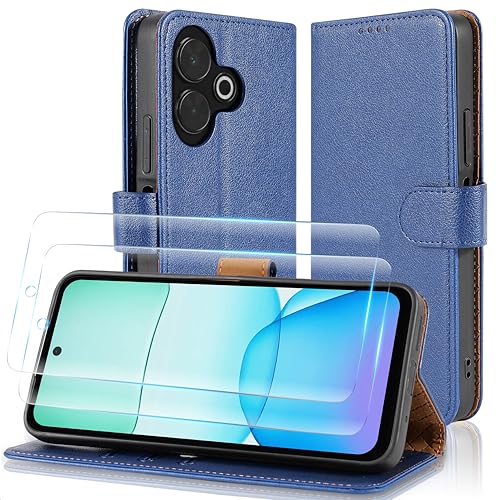Case Collection 3 in 1 Klapphülle für Xiaomi Redmi 13 Hülle und 2X Panzer Schutz Glas - Leder Handyhülle [RFID-Blockierung] Stoßfest [Ständer] Handy für Redmi 13 Hülle von Case Collection