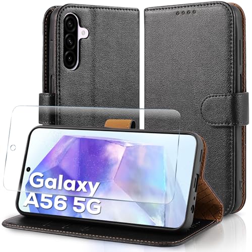 Case Collection Klapphülle für Samsung Galaxy A56 Hülle und Panzer Schutz Glas - Leder Handyhülle [RFID-Blockierung] Stoßfest [Ständer] Handy für Samsung Galaxy A56 5G Hülle von Case Collection