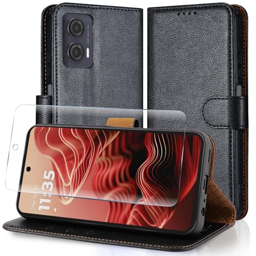 Case Collection 3 in 1 Klapphülle für Motorola G55 Hülle und Panzer Schutz Glas - Leder Handyhülle [RFID-Blockierung] Stoßfest [Ständer] Handy für Motorola Moto G55 5G Hülle von Case Collection