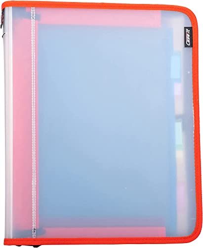 Case-it Transulcent Slim Go Tab Reißverschluss-Ordner, 2,5 cm O-Ring mit 5 farbigen Registern, Fächermappe, PS-425-Slim, Rot von CASE IT