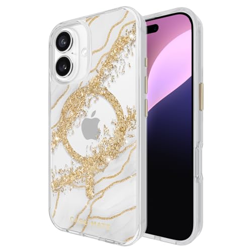 Case-Mate Karat Marble Mag-Safe Schutzhülle kompatibel mit Apple iPhone 16 Hülle Gold (Stoßfest, Echtes 24 Karat Blattgold, 3,6 m Fallschutz, Recyceltes Material) - Marmor/Transparent von Case-Mate