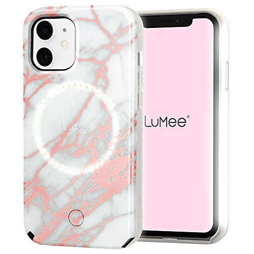Case-Mate LuMee Halo Selfie-Schutzhülle für iPhone 12 Mini (5G) – Beleuchtung vorne und hinten – 13,7 cm (5,4 Zoll) – Roségoldfarbener weißer Marmor von Case-Mate