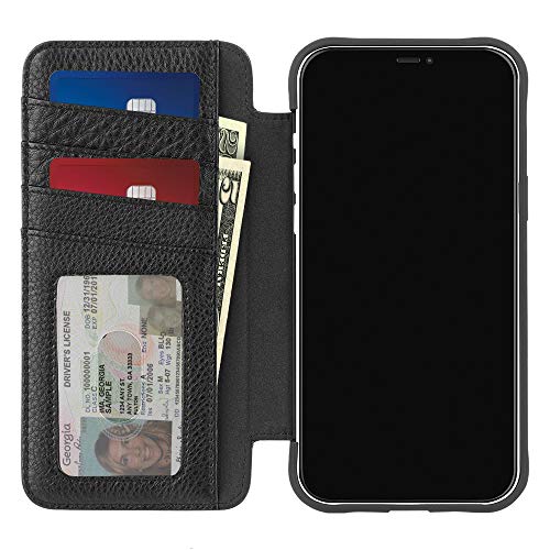 Case-Mate Schutzhülle für iPhone 12 Mini (5G) aus robustem Leder, für 4 Karten + Bargeld, 13,7 cm (5,4 Zoll), Schwarz von Case-Mate