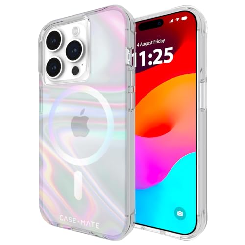 Case-Mate Soap Bubble Mag-Safe Case Schutzhülle kompatibel mit Apple iPhone 15 Pro Hülle Regenbogen (Farbwechsel-Effekt, 3 m Fallschutz, Integrierter Mag-Safe-Ring) - Transparent/Schillernd von Case-Mate