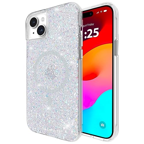 Case-Mate Twinkle Mag-Safe Case Schutzhülle kompatibel mit Apple iPhone 15 Plus Hülle Glitzer (3 m Fallschutz, Recyceltes Material, Integrierter Mag-Safe-Ring, Schillernd)- Stardust/Silber von Case-Mate