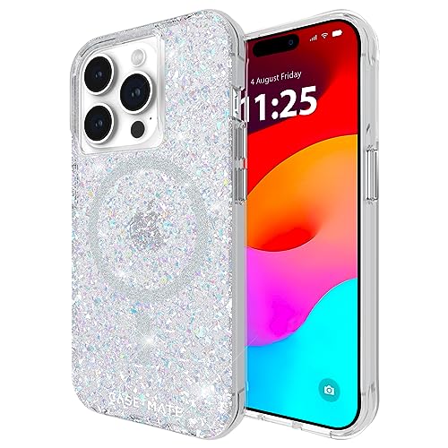 Case-Mate Twinkle Mag-Safe Case Schutzhülle kompatibel mit Apple iPhone 15 Pro Hülle Glitzer (3 m Fallschutz, Recyceltes Material, Integrierter Mag-Safe-Ring, Schillernd)- Stardust/Silber von Case-Mate