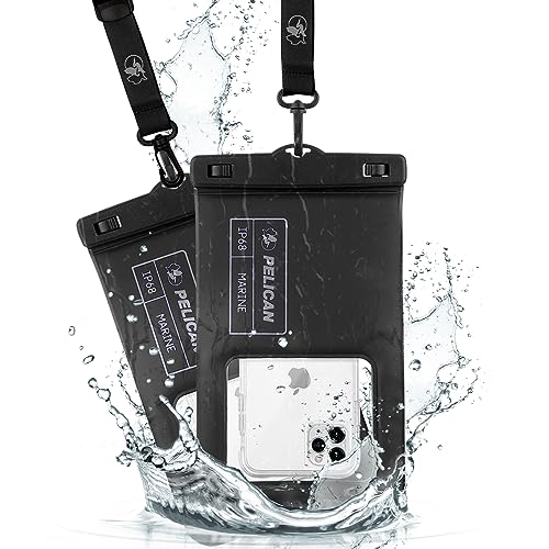 Pelican Marine 2 Pack - IP68 wasserdichte Handytasche/Hülle (XL-Größe) - Schwimmende wasserdichte Handyhülle - für iPhone 15 Pro Max / 14 Pro Max / 13 Pro Max / 12 / S23 Ultra/Pixel 7 - Stealth Black von Pelican