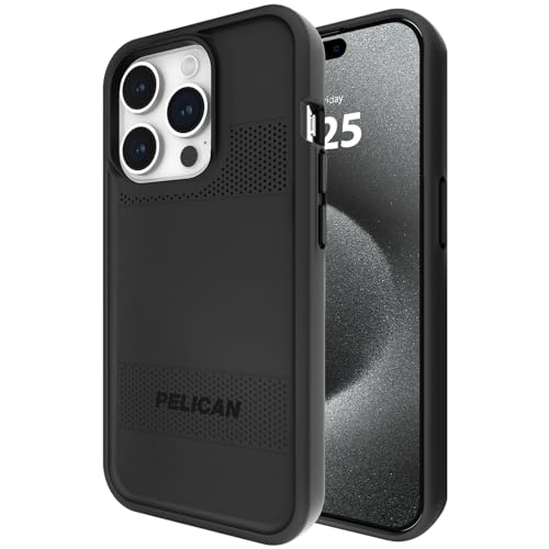 Pelican Protector Series - iPhone 15 Pro Hülle 6,1 Zoll [Kompatibel mit MagSafe] Magnetische Handyhülle mit Anti-Scratch Tech [16 Fuß MIL-Grade Fallschutz] Schutzhülle für iPhone 15 Pro - Schwarz von Pelican