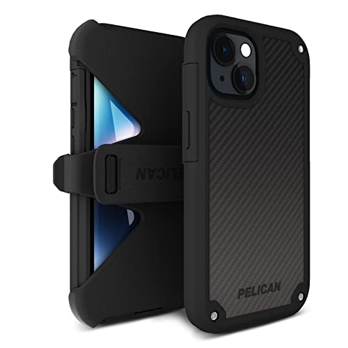 Pelican Shield Kevlar Series - iPhone 14 Case 6.1" [Compatible with MagSafe] Magnetic Charging Phone Case with Belt Clip Holster Kickstand [21FT MIL-Grade Drop Protection] Cover - Black von Case-Mate