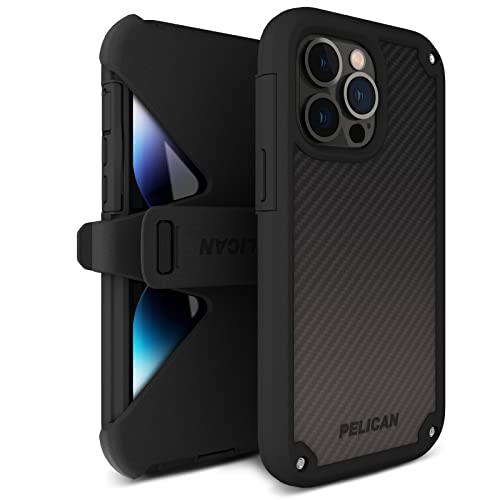 Pelican – Shield Series – Heavy Duty Magnetic Charging Compatible Kevlar Case Cover für Apple iPhone 14 Pro Max – Inklusive Gürtelclip Holster mit 6,4 m Fallschutz – Schwarz von Case-Mate