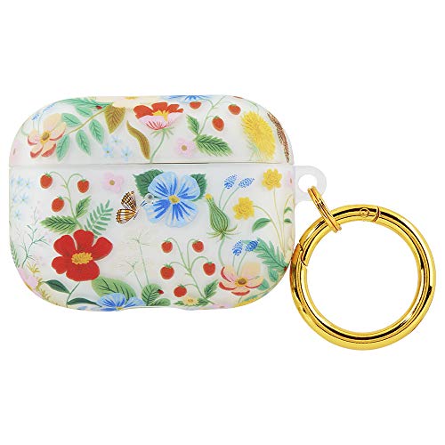 Rifle Paper Co. AirPod Pro Schutzhülle aus weichem Silikon mit goldenem Schlüsselring für Männer und Frauen, Front-LED sichtbar - klares Erdbeerfeld von Case-Mate