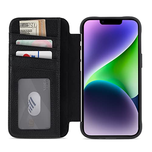 case-mate Wallet Echtleder Bookcase kompatibel mit Apple iPhone 14 Hülle Leder [3 m Fallschutz | Integrierter Magnet-Ring inkl. Geld- und Kartenfächer | Handgefertigtes Leder] - Schwarz von Case-Mate