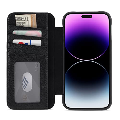 case-mate Wallet Echtleder Bookcase kompatibel mit Apple iPhone 14 Pro Max Hülle Leder [3 m Fallschutz, Integrierter MagSafe-Ring, inkl. Geld- und Kartenfächer, Handgefertigtes Leder] - Schwarz von Case-Mate